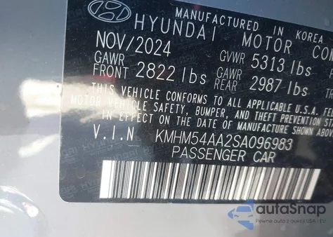 2025 Hyundai Ioniq 6 Limited z USA, uszkodzony, nr VIN KMHM54AA2SA096983